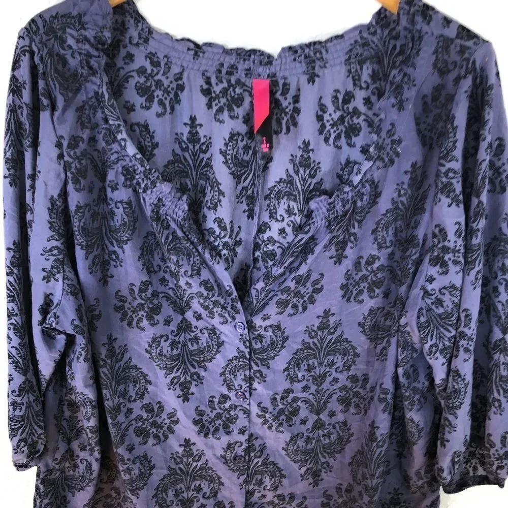 Pure Energy Paisley‎ Print Blouse Black Purple - Picture 4 of 7